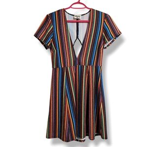 Show Me Your MuMu Plunge Neck Orange and Blue Mini Dress